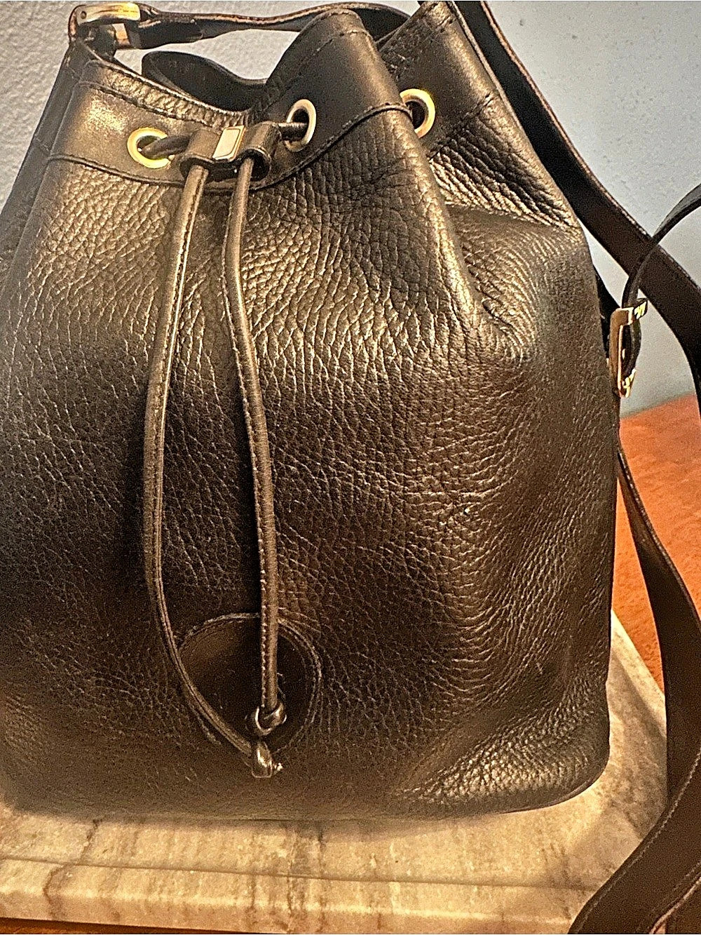 Mark Cross Leather Bucket Crossbody Bag in Black